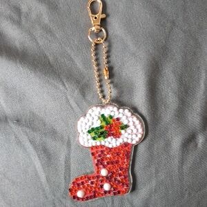 Festive Red Stocking Diamond Art Keychain